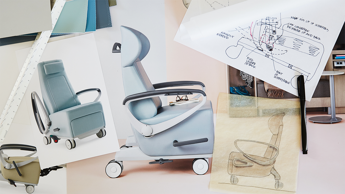Images and sketches of the Nemschoff Ava Recliner.
